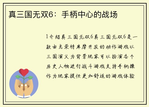 真三国无双6：手柄中心的战场